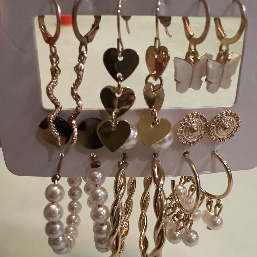Brand New Set of Fashion Earrings- Set of 9 pairs of hoops, studs and dangles.